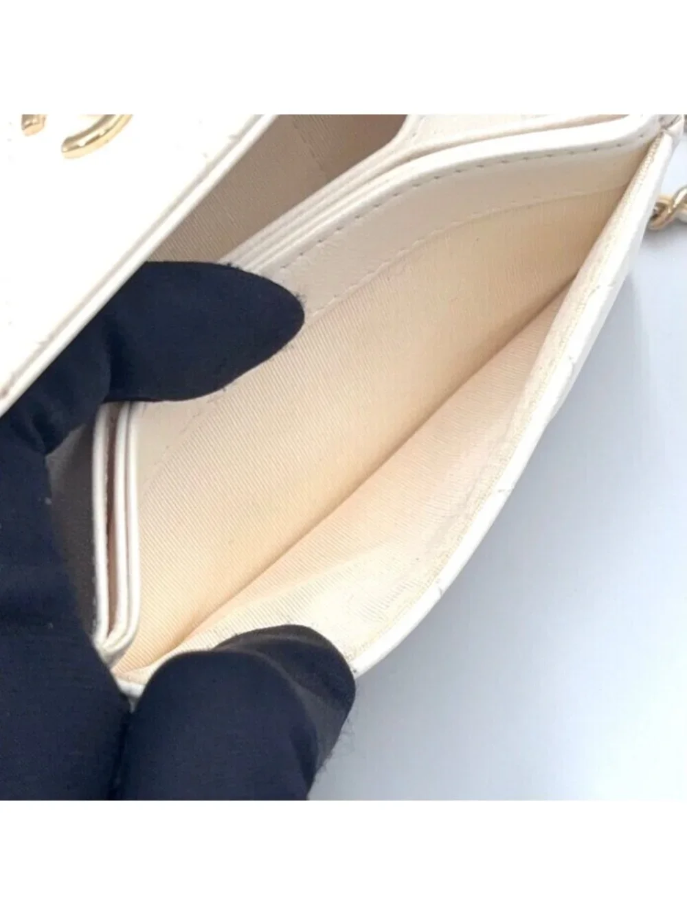 Chanel Quilted Camellia Ribbon Wallet Lambskin Fabric Black White Shoulder